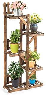 TANGZON Solid Wood Plant Stand, 5 Tier 6 Potted Multiple Flower Pot Holder Shelf, Indoor Outdoor Waterproof Planter Display Rack Storage Organiser for Garden, Patio, Yard, Balcony & Corner