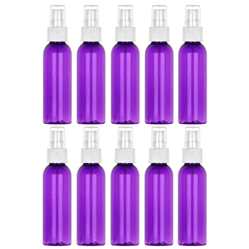Travel Spray Bottles 2oz. PET Plastic Sets with White Fine Misting Sprayers For Essential Oils, Aromatherapy, Perfumes, Liquids (2oz. 10 Pack, purple)