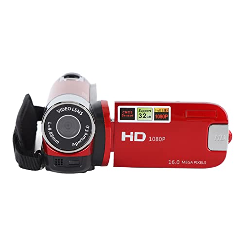 VBESTLIFE Videocamera 16MP 30FPS, Fotocamera con Zoom Digitale 16x con Schermo Ruotabile TFT da 2,7 Pollici, Fotocamera per (rosso)