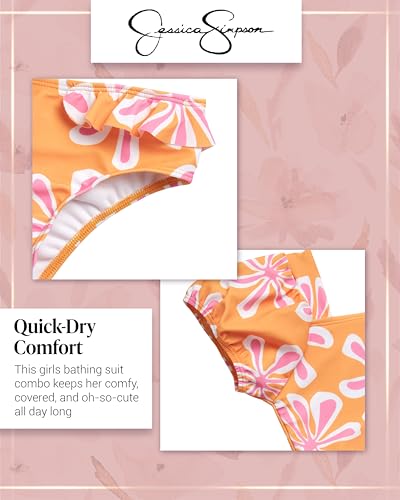 Jessica Simpson Girls Swimsuit Set - 3 Piece Little Girls Bathing Suit with Matching Swim Top, Bikini Bottoms & Swim Shorts4