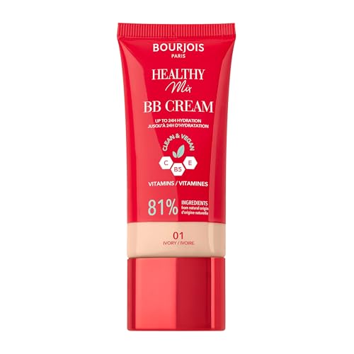 Bourjois Healthy Mix, 01 Ivory, BB Cream, Copertura e idratazione per tutto il giorno, Vitamina C, E e B5, Formula vegana e clean, 30 ml