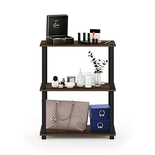 Image of Furinno TURN-S-TUBE Storage Shelves, 3-Tier Book Shelf, Corner Shelf, Toolless Open Shelves, for Organization and Storage, Living Room, Garage, Home Office, Columbia Walnut