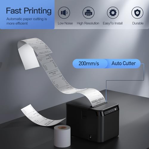 Image of Bisofice 80mm Receipt Printer ESC /POS Thermal Printer Desktop Direct Print USB+LAN Connection High Efficiency with Auto Cutter Large Paper Bin for Shipping Business Restaurant Kitchen Supermarket