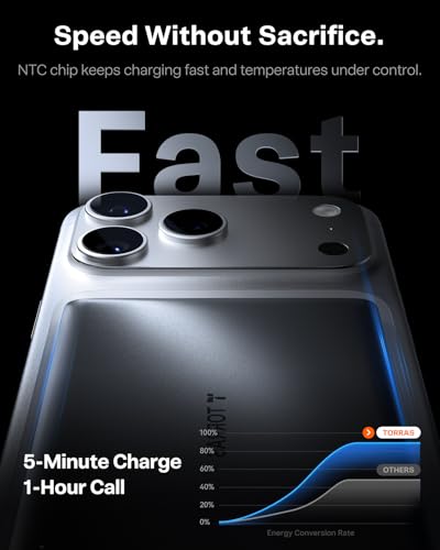 Image of TORRAS MiniMag Power Bank, Ultra Slim 5,000mAh Wireless Portable Charger with USB-C Cable, Fast Charging iPhone Air Magnetic Battery Pack, Compatible for iPhone 17 /16 /15 /14 /13 /12, Glacier Gray