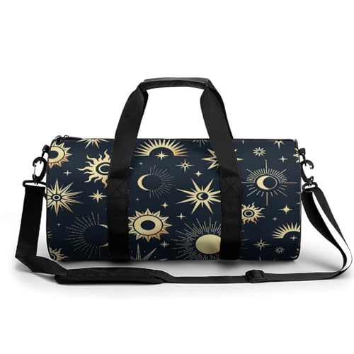 Sac de sport gym duffel bag étoiles lune soleil, grand sac de voyage et randonnée 45cm