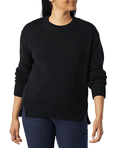 Amazon Brand - Daily Ritual Women's 100% Cotton Oversized Chunky Long-Sleeve Crew Pullover Sweater, Black, Small