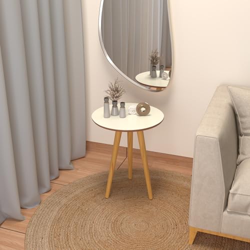 Mesinha Lateral Com Pés Em Madeira Etilo Retro Sala E Quarto (Off White Freijó)