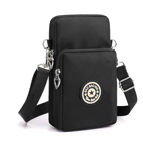 DuoLmi Women Crossbody Phone Bag, Women Girls Zipper Waterproof Nylon Crossbody Bags Wallet Cellphone Purse Shoulder Bag Wristlet Handbags Small Cross Body Bag for Women (Black)