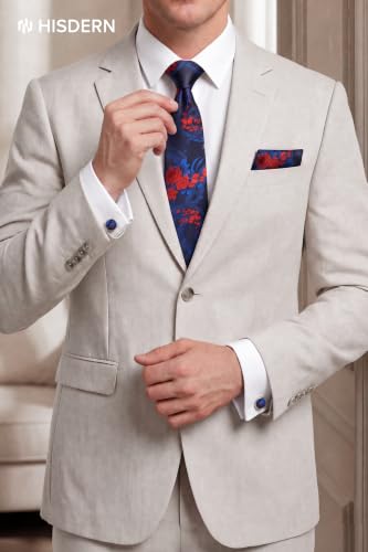 Image of HISDERN Ties for Men Paisley Tie and Pocket Square Cufflinks Set Formal Classic Floral Necktie Handkerchief Wedding Party