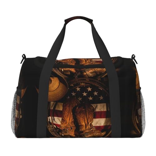 Sac de nuit imprimé cowboy et drapeau américain noir pour le sport et week-end