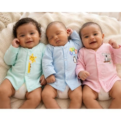 Image of ZAMB-BO 100% Muslin Cotton Baby Jabla Pack of 3 | Front Open Newborn Shirt | Soft Breathable Clothes for Infant Boys & Girls