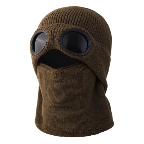 Pilot Style Beanie With Goggles, Windproof Knit Winter Hat, Warm Ski Cap