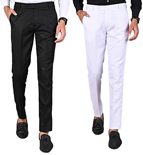 Image of MANCREW Formal Pants for Men | Men's Slim fit Formal Pant Combo | Non Stretchable Trouser | Office wear Trousers - Black Combo (Pack of 2)