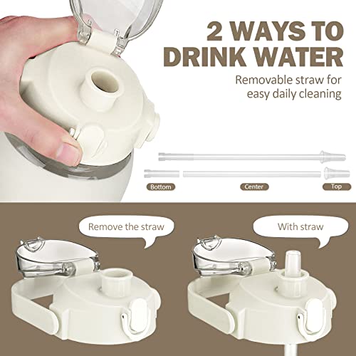 Kytffu 56Oz Glass Water Bottles With Straw, Motivational Glass Bottle With Silicone Sleeve And Time Marker, Leakproof Large Glass Water Jug For Gym Home Office,White #TOP3