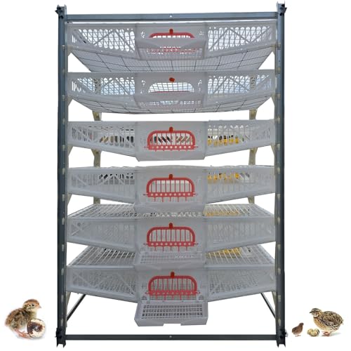 LJBD 6 Couches Grande Cage d’Élevage de Cailles Robuste avec Abreuvoir et Mangeoire, Collecte Automatique des Œufs (Color: Blanc)