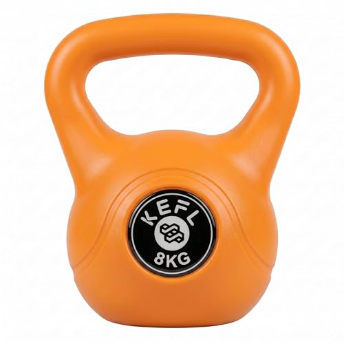 KEFL Vinyl Coated Kettlebell for Strength Training & Home Gym Colour Coded Non-Slip Weight for Fitness Conditioning & Full Body Workouts 2kg20kg (8kg - Orange)
