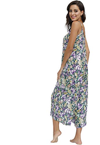 Image of BUENOS NINOS Women's V Neck Floral Maxi Dress Boho Printed Adjustable Spaghetti Strap Ethnic Beach Long Dress with Pockets