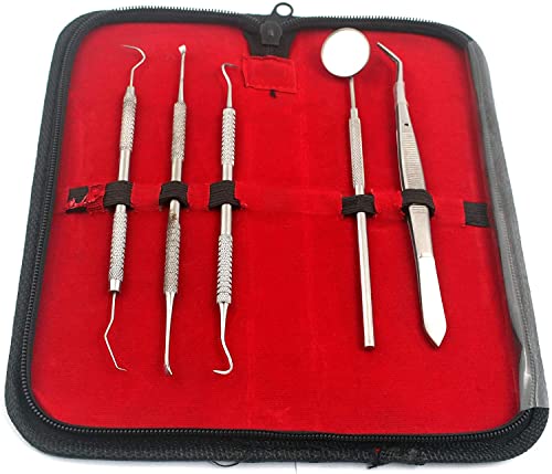 Dentist Tools KIT by AA PRO – Set of Dental Tools– Included Anti Fog Mirror, Tartar Scraper, Dental Pick, Dental Scaler, Dental Forceps and Carrying Pouch - for Both Personal and PET USE