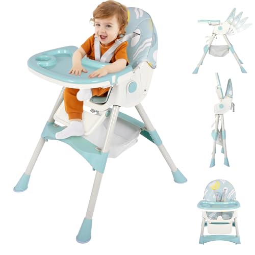 Image of 3 in 1 Baby High Chair, Adjustable 5 Point Harness, Tray, Foot Rest, Backrest and Seat Height,Multifunctional Foldable Portable highchair for Toddlers