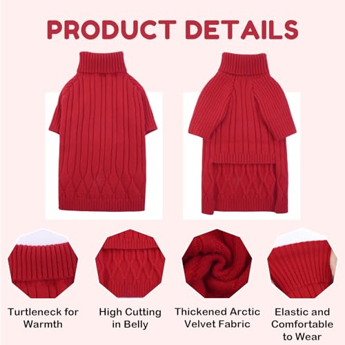 Pull pour chien de grande taille tricoté rouge en taille L - 3
