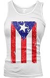 Distressed Puerto Rico Flag - Rican Latino Juniors Tank Top (White, Medium)