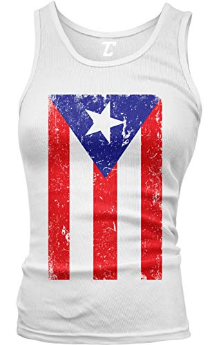 Distressed Puerto Rico Flag - Rican Latino Juniors Tank Top (White, Medium)