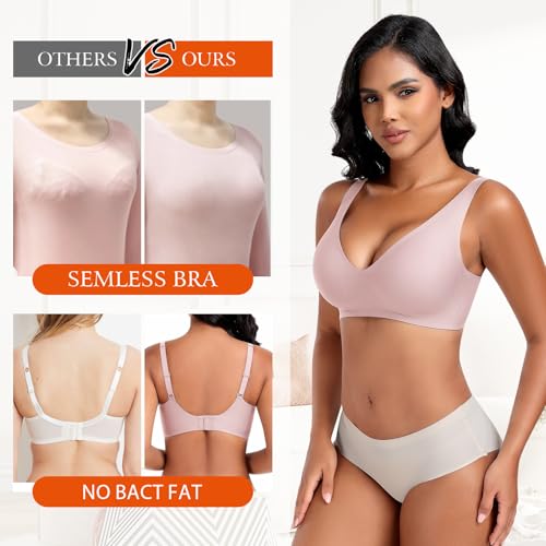 Image of DOCUMO Deep V Bras for Women No Underwire Comfort Wireless Bralettes Adjustable Sleep Seamless Plunge Bra with Bra Extender