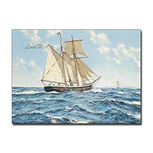 ZNYB Cuadros Decoracion Baratos Pintado a Mano Realista Barco de Vela Arte...