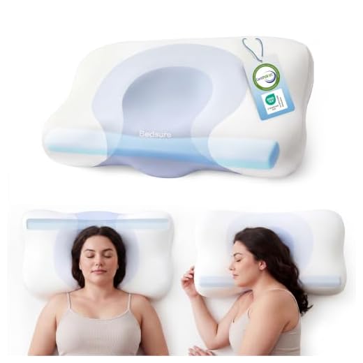 Bedsure Cervical Neck Pillow - Memory Foam Pillows for Ergonomic Orthopedic Pillow for Neck Pain Relief, Double - Sided Design Shape Gently Cradles Head & Provides for Side & Back Sleepers