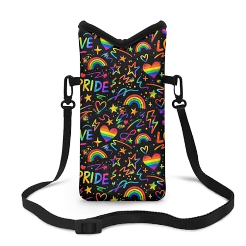 Jeiento Rainbow Pride LGBTQ Cellphone Sleeves for Women Lady Mobile Phone Protection Case Bag with Crossbody Strap Neck Lanyard LGBT Theme Phone Carring Case