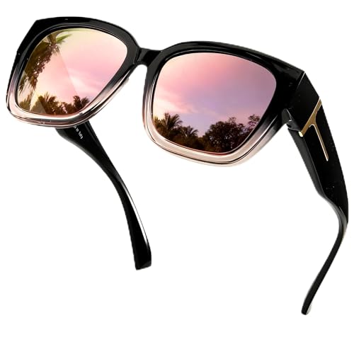 Image of SIPHEW Mirrored Sunglasses Polarized Fit Over Glasses for Women - Trendy Large Square w UV400 Protection Sun Glasses