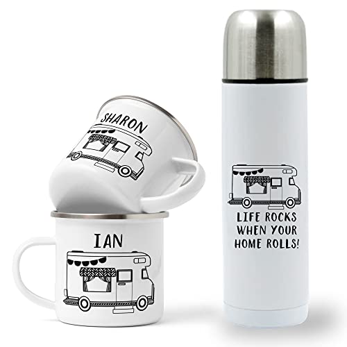 Personalised Motorhome Mug and Flask Set, Campervan Gift, Flask...
