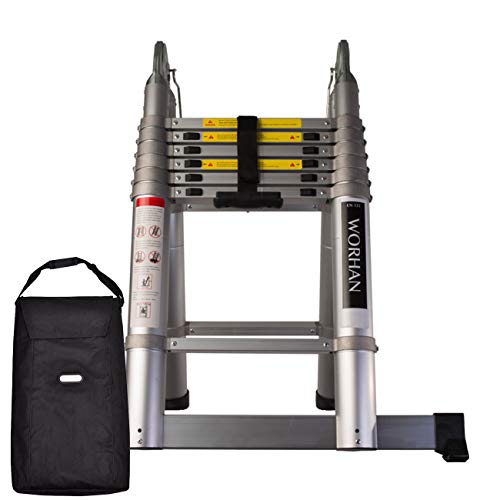 WORHAN Scala Con Anelli in Alluminio 4.4m Alu Doppia Telescopica Estensibile di Transporto Multiposizione Pieghevole Multifunzione Multiuso in Alluminio AK4.4+bag