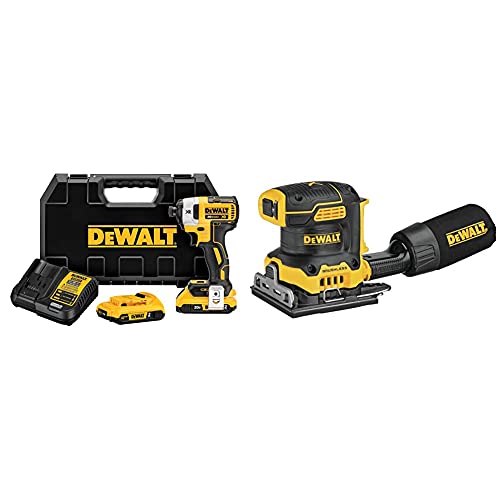 DEWALT 20V MAX* XR Impact Driver Kit, Brushless, 3-Speed, 1/4-Inch, 2.0-Ah (DCF887D2) with DEWALT 20V MAX* XR Palm Sander, Sheet, Variable Speed, 1/4-Inch, Tool Only (DCW200B)