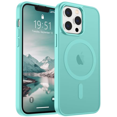 Image of SUPFINE Magnetic for iPhone 12 Pro Max Case (Compatible with MagSafe) (Military Grade Drop Protection) Translucent Matte Shockproof with Anti-Fingerprint Phone Case,Blue Green