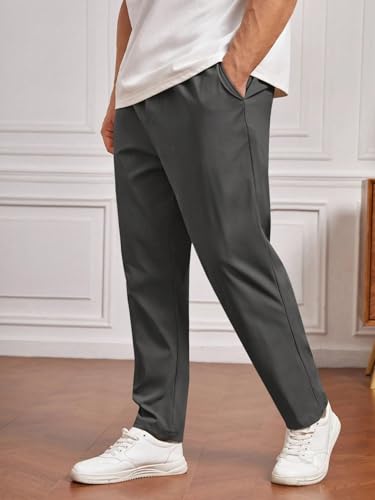 Image of SHIENZY Men's Elastic Waist Formal Trousers | Comfortable Business Casual Pants with Drawstring | Lightweight Workwear for Men | Beige Office Pants