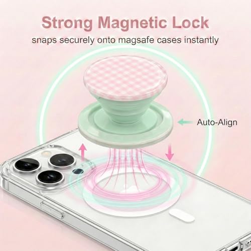 LEPGUYO Soporte Magnético para Ebook Kindle, Diseño a Cuadros Rosa & Agarre Plegable, Compatible con Smartphone, Kindle & Tablet, Accesorio para Teléfono Premium - imagen 3