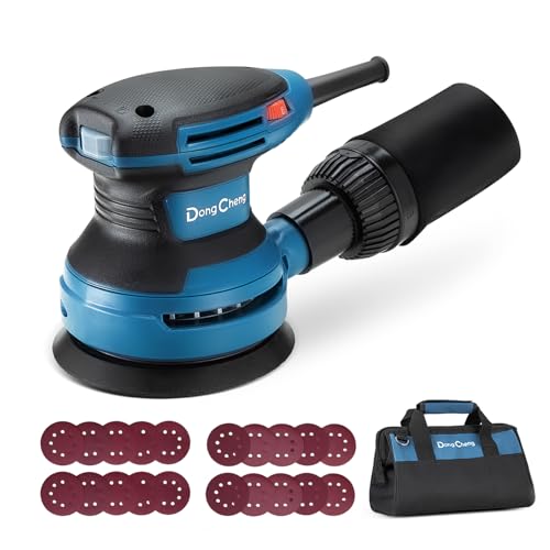 Dong Cheng 5-Inch Random Orbital Sander 3.2A 12800OPM Electric Palm Sander, 6 Variable Speeds, with 20pcs Sandpaper & Detachable Dust Bag, Power Sander for Woodworking, Sanding & Polishing