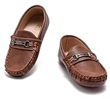 DADAWEN Toddler Little Kid Boys Girls Soft Leather Loafer Casual Moccasin Flats Dress Shoes Penny Slip On Boat Shoes School Wedding Church Loafers Brown US Size 8 M Toddler