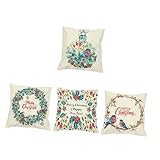 Cabilock 4piezas Funda De Almohada Navideña De Fundas para Cojines Decorativos De Lino Impresión De Aguafuerte para Sala De Estar Dormitorio Sala De Estar Vacaciones Navidad