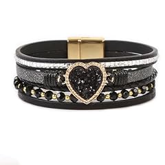 druzy heart leather cuff bracelet-black