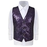 Tops Kinder T-Shirt Jungenweste für Bühnenauftritte und Moderationen, ärmelloses Glitzertop mit Pailletten für Kindershows und Partys (Purple, 7-8 Years)