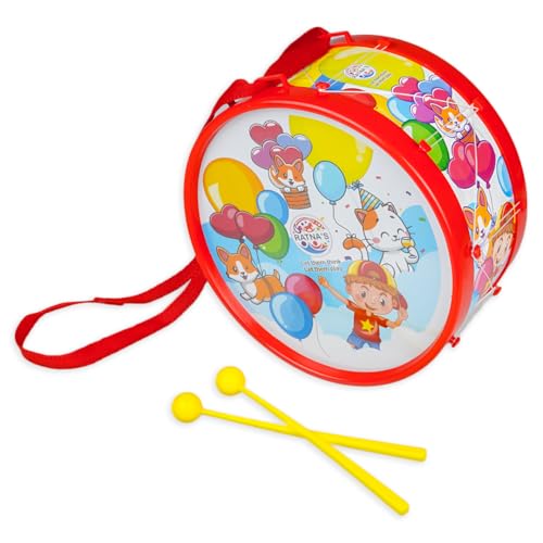Image of Ratna's Rhythm Musical Drum Senior Kids Musical Drum Set with 2 Sticks & Hanging Strap, Colorful Animal Designs, Educational Toy for Kids 3+ Years
