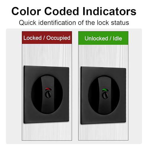 Cerradura deslizante cuadrada para puerta de bolsillo con indicadores codificados por color, diseño de pestillo de gancho doble de aleación de zinc, seguridad para puertas de oficina y hogar (Negro) miniatura 3
