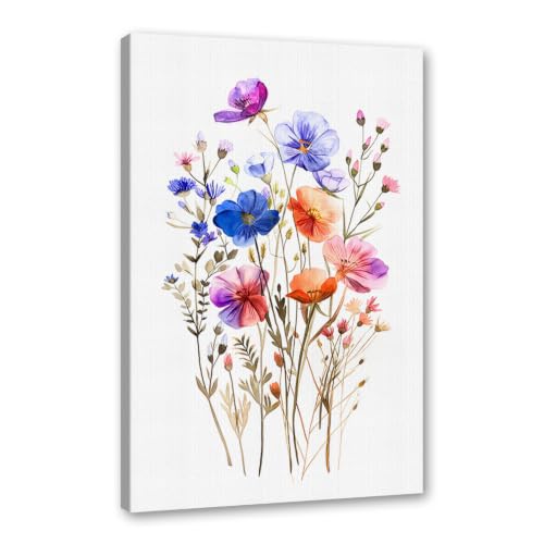 Toile murale fleurs sauvages colorées botanique pour salon 20x30 cm