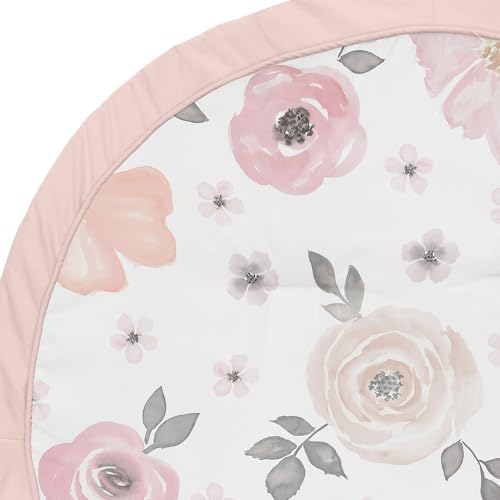 Image of Sweet Jojo Designs Baby Play Mat (Pink /Grey Boho Floral) for Girls, Infant, Toddler Tummy Time Activity Floor Playmat (Watercolor, Flower, Elegant Rose, Shabby Chic, Farmhouse, Nature, Blush & Gray)