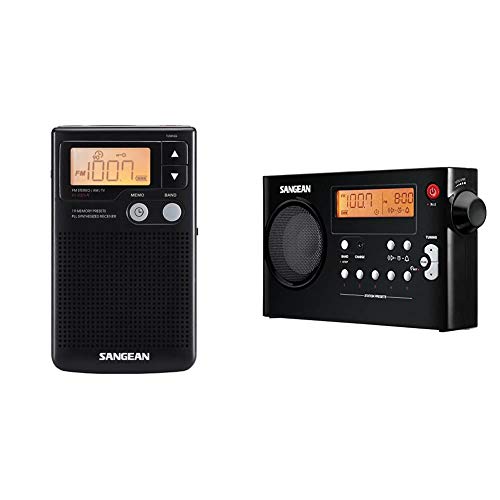 Sangean DT-200X FM-Stereo/AM Digital Tuning Pocket Radio Black & PR-D7 BK AM/FM Digital Rechargeable Portable Radio - Black (PR-D7BK)