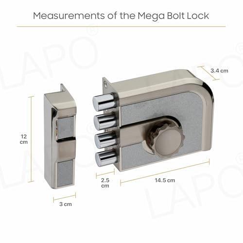 Image of LAPO Mega Bolt Heavy Duty Main Door Lock, Four Bullet Deadbolt Security Lock Set, One Side Key System, Reversible for Left & Right-Hand Wooden Doors, Rust-Resistant, 3 Years Warranty(Matt Finish)