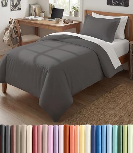 Image of Duvet Cover Twin /Twin XL Size - 2 Piece Set with Zipper Closure - Dark Grey | Extra Soft Twin /Twin XL Duvet Cover 68 inch x 90 inch with 1 Pillow Sham, Hotel Luxury w / Zipper Closures & Ties, Comfy & Breathable