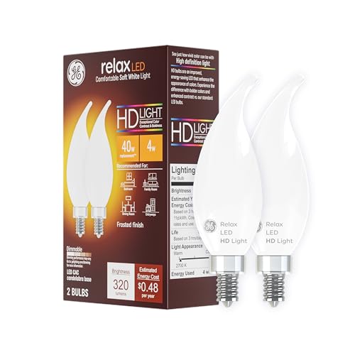 GE Relax LED Light Bulbs, 40 Watt, Soft White, Decorative Bulbs, Frosted, Small Base (2 Pack)